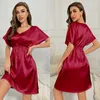 Vêtements de nuit pour femmes Robe de chemise de nuit d'été en soie glacée taille mince chemise de nuit robe de chambre solide femmes soyeux satin peignoir salon porter