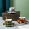 Mugs American Coffee Cup And Saucer Afternoon Tea English Office Exquisite Plaid Couple Set Turkish Cups