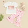 Kleidung Sets Baby Girl Osteroutfit Kurzarm T -Shirt Top Flare Hosen Set 2pcs Kleinkindkleidung