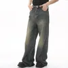 IEFB Calças de brim masculinas vintage moda lavada rua casual perna larga calças jeans verão angustiado solto masculino versátil calças 9C354 240127