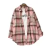 Women's Blouses Turn Down Collar Long Sleeve Patch Pocket Single-breasted Shirt Coat Classic Plaid Print Casual Mid-Length Cardigan Blouse