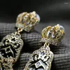 Stud Earrings Bulk Price Antique Gold Color Glass Crown Long Dangle Luxury