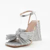 Сандалии, модная распродажа, летние однотонные элегантные классические женские туфли на высоком массивном каблуке с открытым носком, большого размера, с узлом-бабочкой
