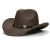 Rétro géométrie bande de cuir parent-enfant unisexe enfant laine à large bord Cowboy Western chapeau Cowgirl chapeau melon 61cm57cm54cm 240130