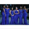 Royal Blue Sequins Bridesmaid Dresses 2024 Mermaid Floor Length Sequin One Shoulder Custom Made Plus Size Maid of Honor Gown Country