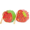 Montessori Baby Wooden Toys Magnetic Strawberry Apple Catching Worms Fishing Game Set Educational Toys for Kids Birthday Gift 240130