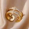Küme halkaları paslanmaz çelik çapraz kadınlar için 2024 trend zirkon kristal yüzüğü romantik çift düğün estetik estetik jewerly anillos mujer