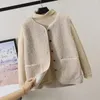 Nouveau printemps et automne femmes bouton taille manteau avec peau de mouton hiver chaud épais laine débardeur sans manches veste femmes manteau 240216