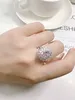 Кольца кластера, легкие роскошные кольца с розовыми бриллиантами и каплями воды, кольцо из стерлингового серебра 925 пробы, инкрустированные высокоуглеродистыми бриллиантами для женщин