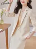 Yitimuceng rose 2 pièces ensembles pour femmes bureau dames simple bouton col rabattu Blazers élégant Midi jupe costumes 240202