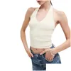 Damestanktopjes Camis Mxiqqpltky Geribbelde gebreide tanktop voor dames Y Halterhals Mouwloos Open rug Slim Fit Uitgaan Crop Y2K Tops Dr Otmwj