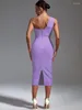 Casual Dresses Lilac Bandage Dress Women Midi Party Bodycon Elegant Draped Sexy One Shoulder Evening Birthday Club Outfits Summer 2024