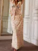 ワークドレス女性Sフローラルプリントスカートの衣装フリル長スリーブVネックフロントタイトップスセット