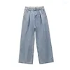 Women's Jeans Trousers With Pockets Womens High Waist S Blue Pants For Women Straight Leg Wholesale Shiny Z A Clothes Trend 2024 90s