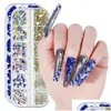 Nagelkonstdekorationer röda 12 gird box mix size ab/colorf rhinestones flatback crystal diamant ädelstenar 3d glitter lyxig r01 droppe delive ots2o