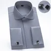 Windsor Collar French Cuff Dress Shirt Fashion Men's Long Sleeve Luxury Business Formal Shirts Covered Button Cufflink 240126