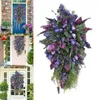 Fleurs décoratives décor de porte couronne de fleurs 60 40 7 cm Cottage Swags jardins pendaison de crémaillère hortensias fêtes jardin violet en plastique