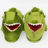 Pantoufles vertes en forme de Crocodile, chaussures d'intérieur chaudes et antidérapantes en peluche pour l'hiver