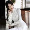 Roupas étnicas Senhoras Elegante Qipao Vestido Jacquard Mulheres Ao Dai Melhorar Vietnam Tradicional Chinês Noite Cheongsam Branco Manga Longa