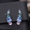 Stud Earrings Colorful Cubic Zirconia Earring For Women Fashion Shiny Multi Color Stone Black Gold Party Jewelry