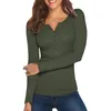 Camiseta de primavera para mujer, jersey ajustado de manga larga con cuello Henley acanalado de Color sólido para niñas 240130