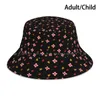 ベレー帽Black Cherry Blossom Floral Pattern Bucket Hat Sun Cap Pink FlowerSpring Kawaii Pastel Aesthetic Leaves Peach
