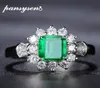 Vintage 100 925 Sterling Silver Jewelry Ring Natural Emerald Gemstone Diamond Rings for Women Storlek 5122935059