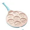 Padelle Cucina di casa Sette fori Colazione Padella Simpatico volto di animale Design Antiaderente Multifunzionale Pancake Uovo Gnocchi Fornello Drop Deli Otkw2