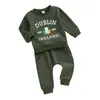 Kledingsets Waggel Baby Boy St. Patrick S Day-outfits Lange mouw Letterprint Sweatshirt met ronde hals Joggerbroek Lente