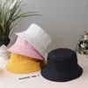 Bérets coréen adulte été pliable chapeau de seau couleur unie hip hop large bord plage protection UV rond haut crème solaire casquette de pêcheur