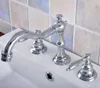 Robinets de lavabo de salle de bains en laiton chromé poli, robinet de lavabo monté sur le pont, robinet mitigeur de vanité répandu, trois trous/deux poignées Anf531