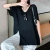 여자 T 셔츠 대형 크기 4xL 150kg 여성 여름 셔츠 큰 단단한 컬러 femme tee o neck split tshirt 캐주얼 탑