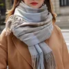 Invierno 100% lana real bufanda a cuadros mujeres a cuadros bufandas de cachemira enrejado mantón grande y envolturas damas cálidas Echarpe Pashmina 240201