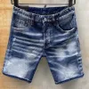 Designer Jean Short Fashion Casual Slim Ripped paint Zipper Patch D letter embroidery Denim Shorts For Men Street Punk Blue