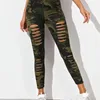 Spodnie damskie jesień zielony kamuflaż druk Leggins Lady Sexy Hallow Out Legging Street nogi Ubrania Kobiety legginsy jesień szczupły