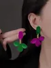 Boucles d'oreilles rétro en métal fleur pour femmes, grande aiguille en argent S925, couleur contrastée, Punk exagéré, accessoires de bijoux