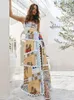 Floral Print Plaid Lose Ärmellose Bandage Straps Slip Kleid Frauen Elegante Backless Midi Kleider Sommer Urlaub Vestidos Dame 240130