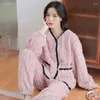 Women's Sleepwear Autumn Winter Spring Solid Color Pajama Sets Women Flannel Bathrobe Long Girl Mujer Night Suits Homewear