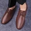 Merk Spring Echte nieuwe zacht lederen bruiloftsbedrijf Casual Flats Vintage Handmade Oxford Shoes For Men Black 5893
