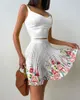 Дизайнерская женская одежда Новая мода камзол с цветочным принтом и комплект плиссированной юбки Сексуальная короткая юбка Летнее женское верхнее платье-качели одежда женские платьяJBE4