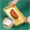 Set di posate Stile coreano Piastra per barbecue quadrata in acciaio inossidabile 304 Vassoio rettangolare dorato Snack occidentale Ornamenti artigianali piatti Drop Del Otadq