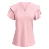 Kvinnors T -skjortor Solid Color Double Sleeved V Neck Loose Short Shirt Fashionable For Summer Women Long Tee