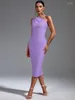 Casual Dresses Lilac Bandage Dress Women Midi Party Bodycon Elegant Draped Sexy One Shoulder Evening Birthday Club Outfits Summer 2024