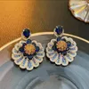Srebrny igły cyrkon niebieskie kolczyki kwiatowe francuskie światło luksusowe wysokiej jakości kolczyki elegancka temperament spersonalizowana biżuteria