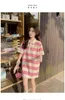 Casual Dresses Dress Women's Lapel Pink Striped Stitching Button Spring And Summer Cotton Loose Mid-Length Korean T-shirt Short Skirt