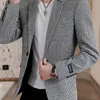 Mens Blazer 가을 슬림 핏 캐주얼 세련된 격자 무늬 정장 재킷 재킷 코트 웨딩 파티 울 플러스 크기 M5XL Blazer Masculino 240201