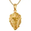 Pas cher 18K plaqué or Vintage hommes en acier inoxydable tête de Lion strass pendentif collier Dropship1173264