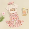 Kledingsets Tantes Dwz Babykleding Meisje Tante Zeggen Brief Romper Shirt Bloemen Flare Broek Hoofdband 3-delige outfit