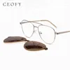 Lunettes de soleil Cadres Ceofy Hommes Vintage Lunettes Cadre Sun Clip sur polarisé 2 en 1 Marque Design Optique Prescription Lunettes pour