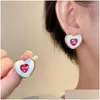 Stud Earrings Lifefontier Trendy Enamel Patchwork Rhinestone Heart For Women Vintage Love Earring Party Jewelry Gifts Drop Delivery Otqz2